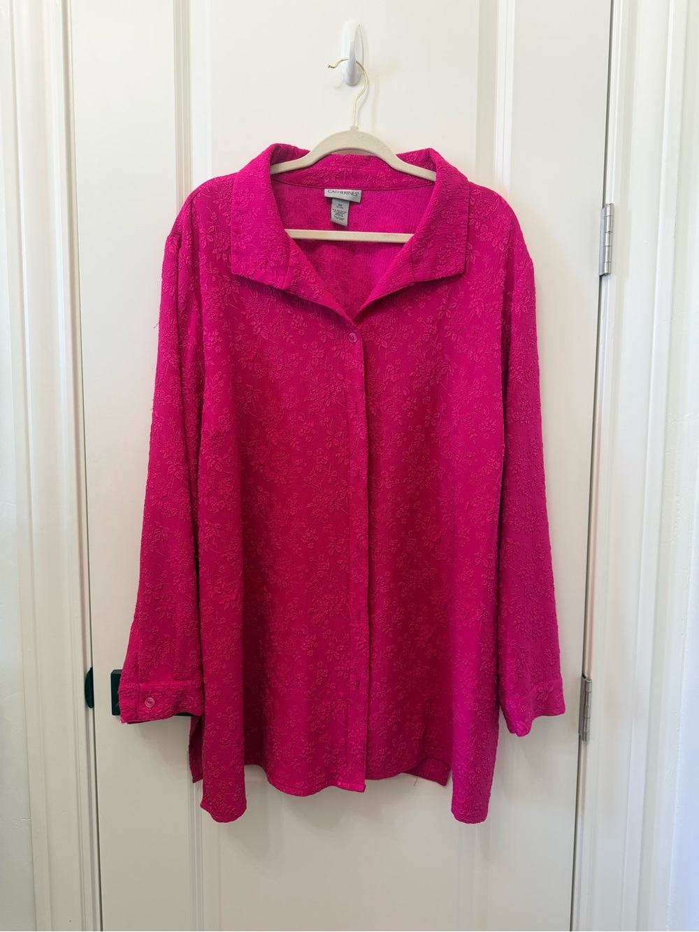 Catherines Hot Pink Textured Button-Up Blouse